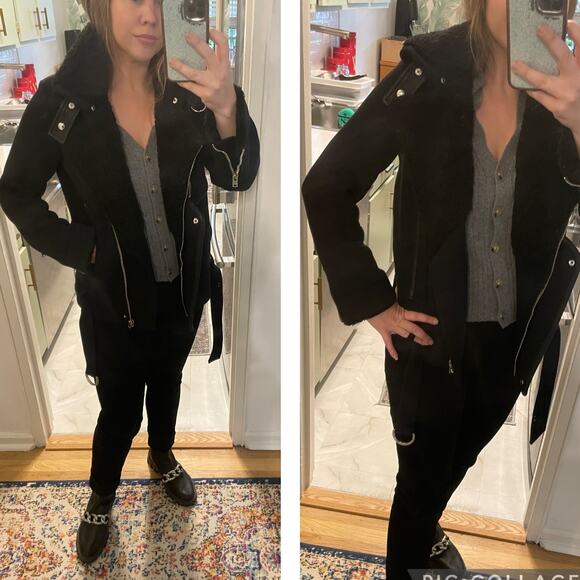 IRO Notting Sherpa Fur Shearling Cotton Jacket Coat Biker Moto Motorcycle sz 34 - Picture 1 of 14